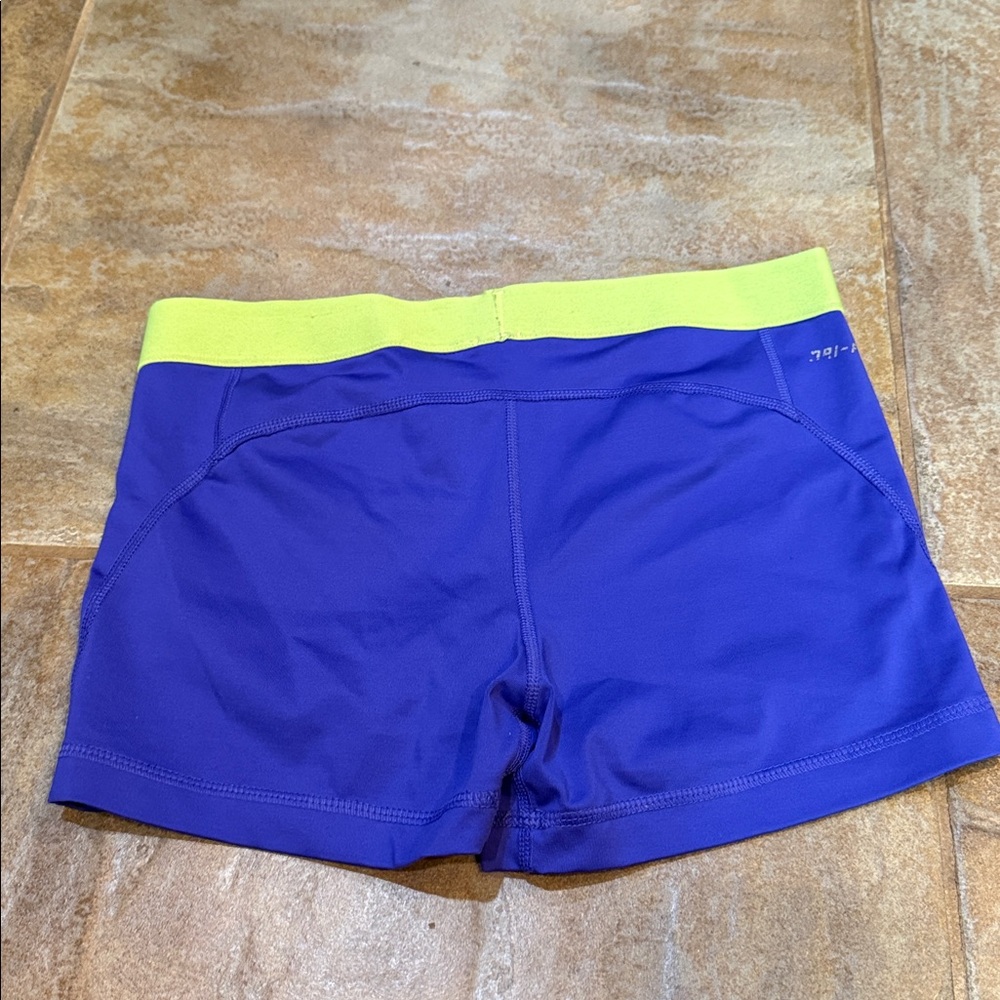 Nike Pro Royal Blue Shorts with Neon Yellow Waistband - Picture 3 of 3